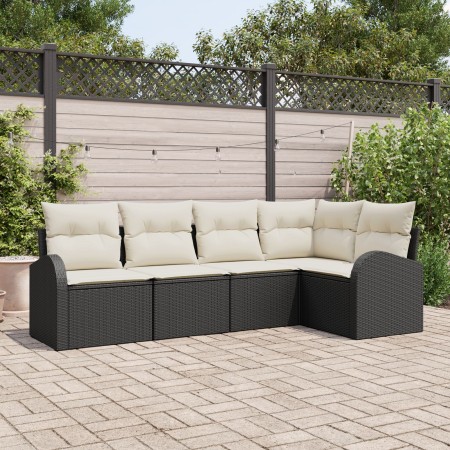 Conjunto de sofá de 5 piezas con cojines Ratán poliespuma negro de , Sofás de exterior - Ref: Foro24-3346037, Precio: 335,91 ...