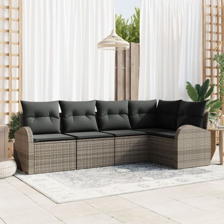 Juego de Sofá de Jardín de 5 Piezas con Cojines Gris Poliratán de , Sofás de exterior - Ref: Foro24-3346039, Precio: 337,51 €...