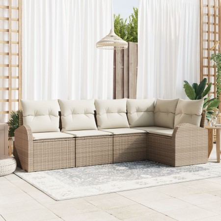 Juego de sofá de jardín de 5 piezas con cojines - Ratán sintético beige de , Sofás de exterior - Ref: Foro24-3346041, Precio:...