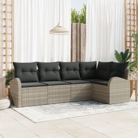 Juego de Sofá de Jardín de 5 Piezas con Cojines Gris Claro Poliratán de , Sofás de exterior - Ref: Foro24-3346042, Precio: 35...