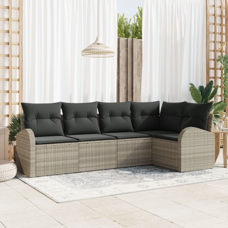 Juego de Sofá de Jardín de 5 Piezas con Cojines Gris Claro Poliratán de , Sofás de exterior - Ref: Foro24-3346042, Precio: 35...