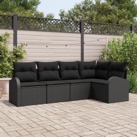 Set de Sofá de Jardín de 5 Piezas con Cojines Negro Poliratán de , Sofás de exterior - Ref: Foro24-3346043, Precio: 351,25 €,...