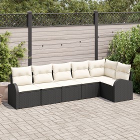 Juego de Sofá de Jardín de 6 Piezas con Cojines Negro Ratán Sintético de , Sofás de exterior - Ref: Foro24-3346057, Precio: 3...