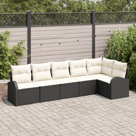 Juego de Sofá de Jardín de 6 Piezas con Cojines Negro Ratán Sintético de , Sofás de exterior - Ref: Foro24-3346057, Precio: 3...