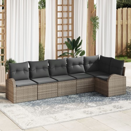 Conjunto de sofá de jardín de 6 piezas con cojines gris ratán sintético de , Sofás de exterior - Ref: Foro24-3346059, Precio:...