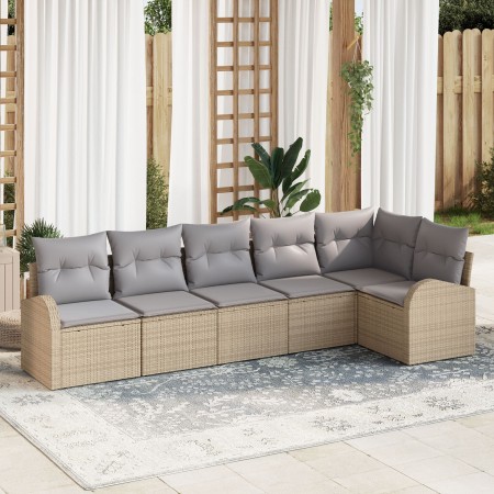 Conjunto de Sofá de Jardín de 6 Piezas con Cojines Beige de Poliratán de , Sofás de exterior - Ref: Foro24-3346060, Precio: 4...