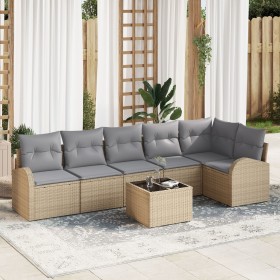 Conjunto de Sofá de Jardín de 7 Piezas con Cojines Negros de Ratán Poliester de , Sofás de exterior - Ref: Foro24-3346070, Pr...