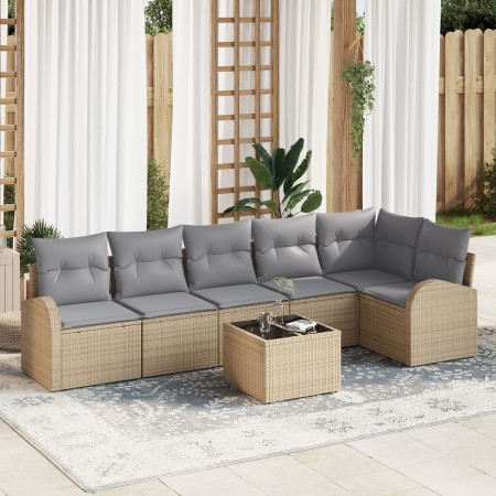 Conjunto de Sofá de Jardín de 7 Piezas con Cojines Negros de Ratán Poliester de , Sofás de exterior - Ref: Foro24-3346070, Pr...