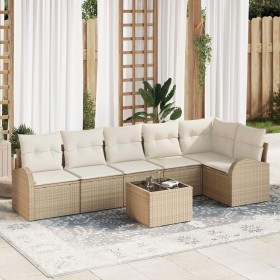 Set de Sofá de Jardín de 7 Piezas con Cojines Ratán Poliéster Marrón de , Sofás de exterior - Ref: Foro24-3346071, Precio: 46...