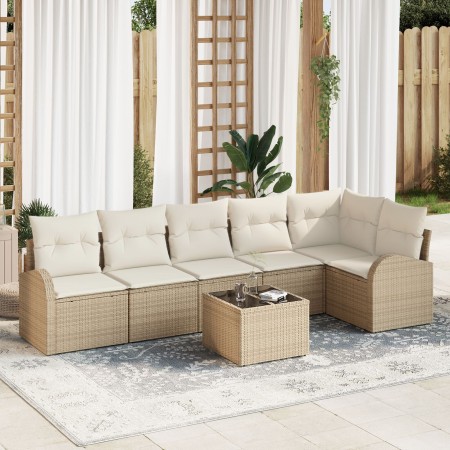 Set de Sofá de Jardín de 7 Piezas con Cojines Ratán Poliéster Marrón de , Sofás de exterior - Ref: Foro24-3346071, Precio: 46...