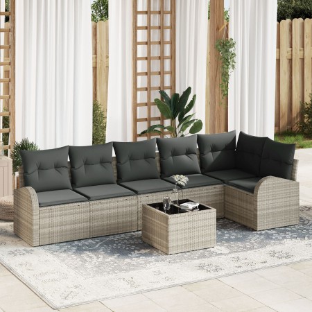 Set de Sofá de Jardín de 7 Piezas con Cojines Gris Poliratán de , Sofás de exterior - Ref: Foro24-3346072, Precio: 493,87 €, ...