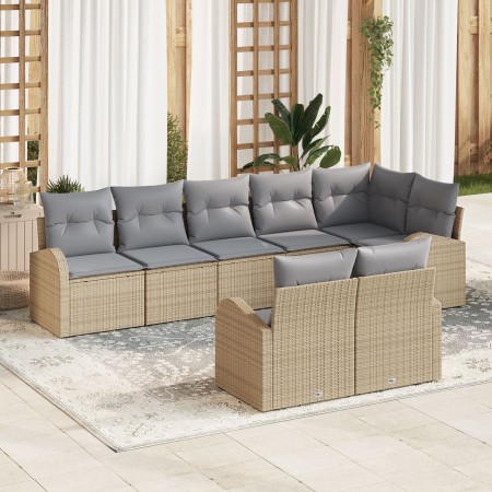 Conjunto de sofá de jardín de 8 piezas con cojines de ratán sintético beige de , Sofás de exterior - Ref: Foro24-3346090, Pre...