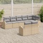 Conjunto de sofá de jardín de 8 piezas con cojines de ratán sintético beige de , Sofás de exterior - Ref: Foro24-3346090, Pre...