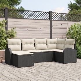 Set de Sofá de Jardín de 6 Piezas con Cojines Negro Poliratán de , Sofás de exterior - Ref: Foro24-3346107, Precio: 378,73 €,...