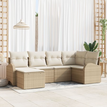 Conjunto de Sofá de Jardín de 6 Piezas con Cojines Beige Ratán Poliéster de , Sofás de exterior - Ref: Foro24-3346111, Precio...