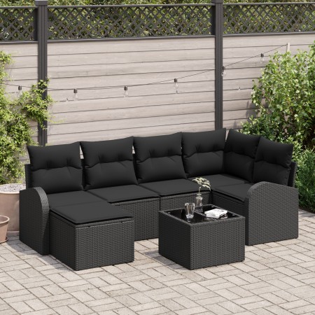 Set de Sofá de Jardín de 7 Piezas con Cojines Beige Poliratán de , Sofás de exterior - Ref: Foro24-3346123, Precio: 435,37 €,...