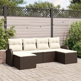 Conjunto de sofá de jardín de 6 piezas con cojines Marrón Ratán sintético de , Sofás de exterior - Ref: Foro24-3346148, Preci...