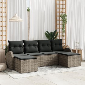 Conjunto de Sofás de Jardín de 6 Piezas con Cojines Gris de Poliratán de , Sofás de exterior - Ref: Foro24-3346149, Precio: 3...