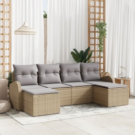 Juego de Sofás de Jardín de 6 Piezas con Cojines Beige de Poliratán de , Sofás de exterior - Ref: Foro24-3346150, Precio: 355...