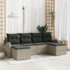 Juego de Sofá de 6 Piezas con Cojines Gris Claro Ratán Poli de , Sofás de exterior - Ref: Foro24-3346152, Precio: 370,82 €, D...
