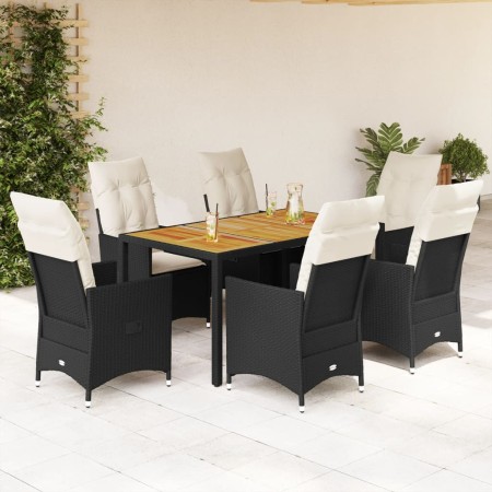 Set de comedor de jardín 7 pzas y cojines ratán sintético negro en Conjuntos de jardín | Comprar online en Foru.es