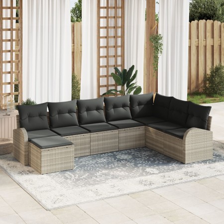 Conjunto de Sofá de Jardín de 8 Piezas con Cojines de Ratán Polimérico Gris Claro de , Sofás de exterior - Ref: Foro24-334616...