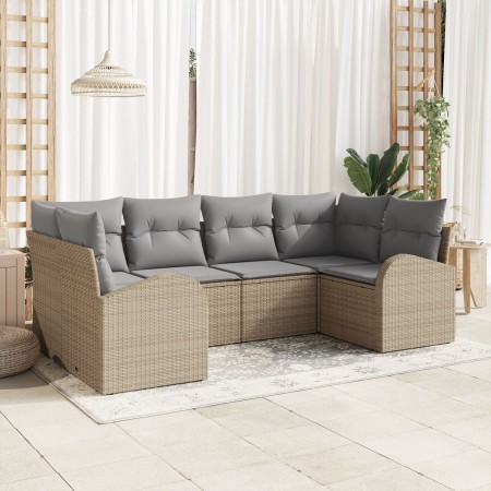 Conjunto de Sofás de Jardín de 6 Piezas con Cojines Beige de Ratán Poliéster de , Sofás de exterior - Ref: Foro24-3346180, Pr...
