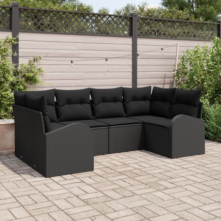 Conjunto de 6 Piezas de Sofá de Jardín con Cojines Negro Poliratán de , Sofás de exterior - Ref: Foro24-3346183, Precio: 410,...