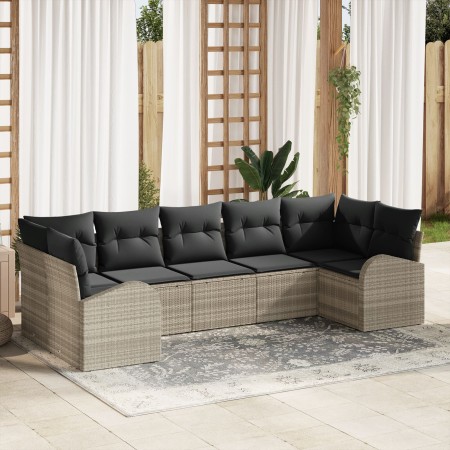 Juego de Sofás de Jardín Juego de 7 Cojines Negros, Estructura Beige de , Sofás de exterior - Ref: Foro24-3346192, Precio: 53...
