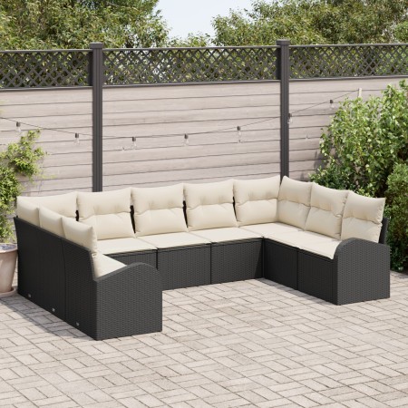 Juego de Sofá de Jardín de 9 Piezas con Cojines Negro Poliratán de , Sofás de exterior - Ref: Foro24-3346197, Precio: 526,42 ...