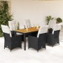 Set de comedor de jardín 7 pzas y cojines ratán sintético negro en Conjuntos de jardín | Comprar online en Foru.es