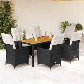 Set de comedor de jardín 7 pzas y cojines ratán sintético negro en Conjuntos de jardín | Comprar online en Foru.es