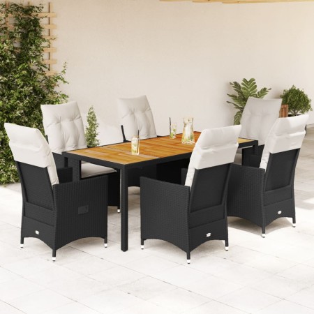 Set de comedor de jardín 7 pzas y cojines ratán sintético negro en Conjuntos de jardín | Comprar online en Foru.es