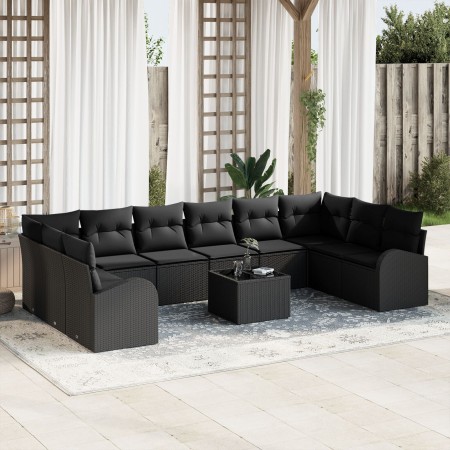 Conjunto de sofá de jardín de 11 piezas con cojines negros de poliratán de , Sofás de exterior - Ref: Foro24-3346233, Precio:...