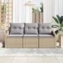 Conjunto de Sofá de Jardín de 3 Piezas con Cojines Beige Ratán Poliéster de , Sofás de exterior - Ref: Foro24-3346580, Precio...