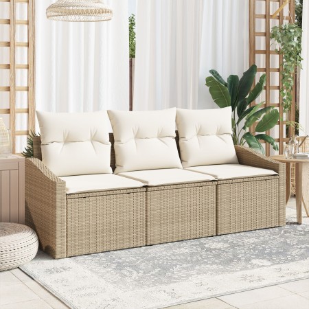 Set de Sofá de Jardín de 3 Piezas con Cojines Beige Polirratán de , Sofás de exterior - Ref: Foro24-3346581, Precio: 222,53 €...