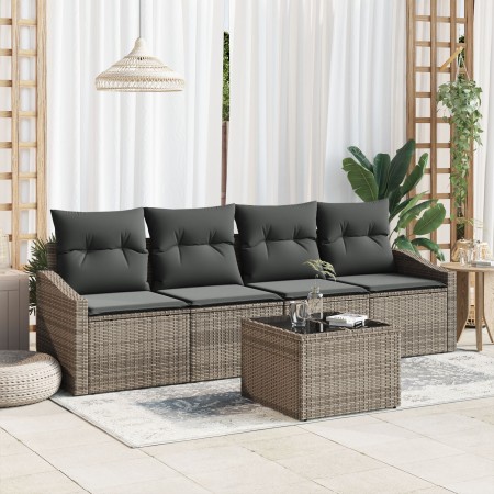 Conjunto de Sofá de Jardín de 5 Piezas con Cojines Gris Ratán Sintético de , Sofás de exterior - Ref: Foro24-3346589, Precio:...