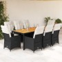 Set de comedor de jardín 9 pzas y cojines ratán sintético negro en Conjuntos de jardín | Comprar online en Foru.es