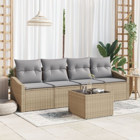 Juego de Sofá de Jardín de 5 Piezas con Cojines Beige Poliratán de , Sofás de exterior - Ref: Foro24-3346590, Precio: 318,46 ...
