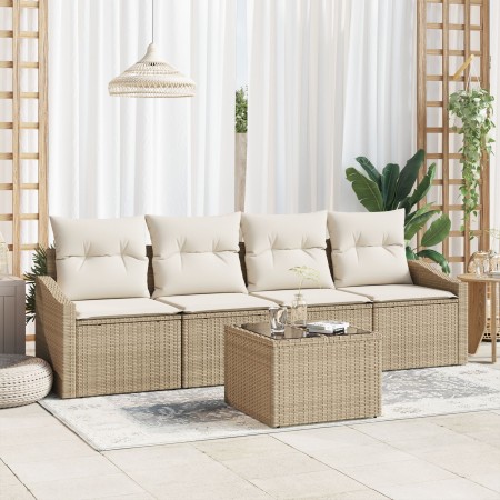 Set de sofá de jardín de 5 piezas con cojines beige de polirratán de , Sofás de exterior - Ref: Foro24-3346591, Precio: 324,9...