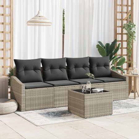 Juego de sofá de jardín de 5 piezas con cojines gris claro ratán sintético de , Sofás de exterior - Ref: Foro24-3346592, Prec...