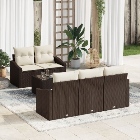 Conjunto de Sofá de Jardín de 6 Piezas con Cojines Marrón Poliratán de , Sofás de exterior - Ref: Foro24-3346598, Precio: 429...