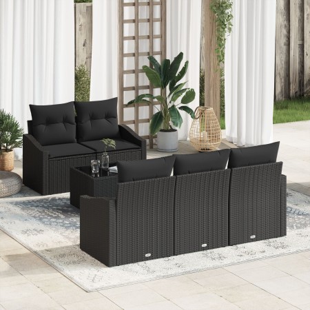Set de Sofá de Jardín de 6 Piezas con Cojines Negro Poliratán de , Sofás de exterior - Ref: Foro24-3346603, Precio: 429,97 €,...
