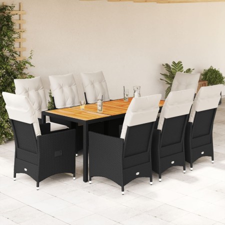 Set de comedor de jardín 9 pzas y cojines ratán sintético negro en Conjuntos de jardín | Comprar online en Foru.es