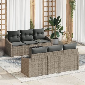 Juego de Sofá de Jardín de 7 Piezas con Cojines Gris Ratán Poliéster de , Sofás de exterior - Ref: Foro24-3346609, Precio: 47...