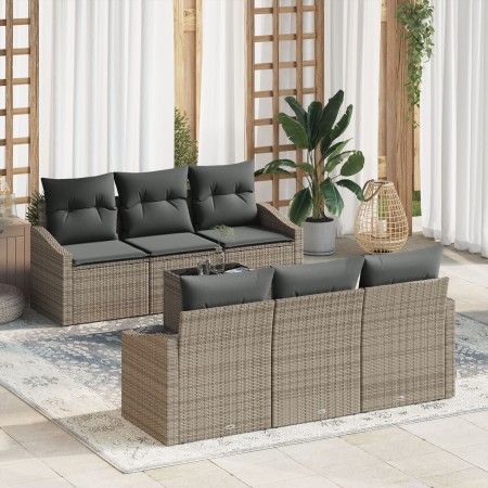 Juego de Sofá de Jardín de 7 Piezas con Cojines Gris Ratán Poliéster de , Sofás de exterior - Ref: Foro24-3346609, Precio: 47...