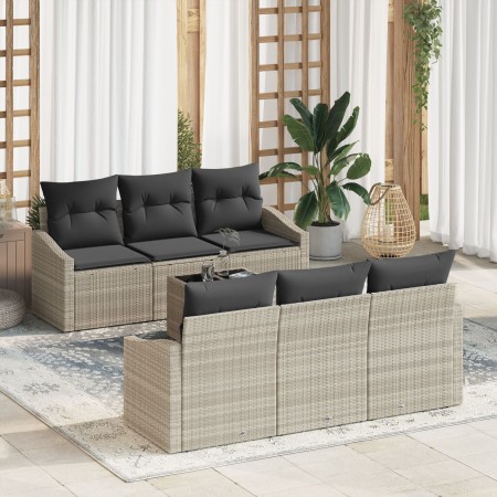 Juego de sofá de jardín de 7 piezas con cojines gris claro ratán sintético de , Sofás de exterior - Ref: Foro24-3346612, Prec...