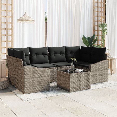Juego de Sofás de Jardín de 7 Piezas con Cojines Gris Poliratán de , Sofás de exterior - Ref: Foro24-3346619, Precio: 445,34 ...