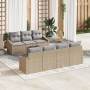 Juego de Sofá de Jardín de 8 Piezas con Cojines Beige Ratán Poliéster de , Sofás de exterior - Ref: Foro24-3346630, Precio: 5...