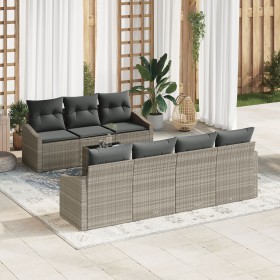 Juego de Sofá de Jardín de 8 Piezas con Cojines de Ratán Polirráton Gris Claro de , Sofás de exterior - Ref: Foro24-3346632, ...